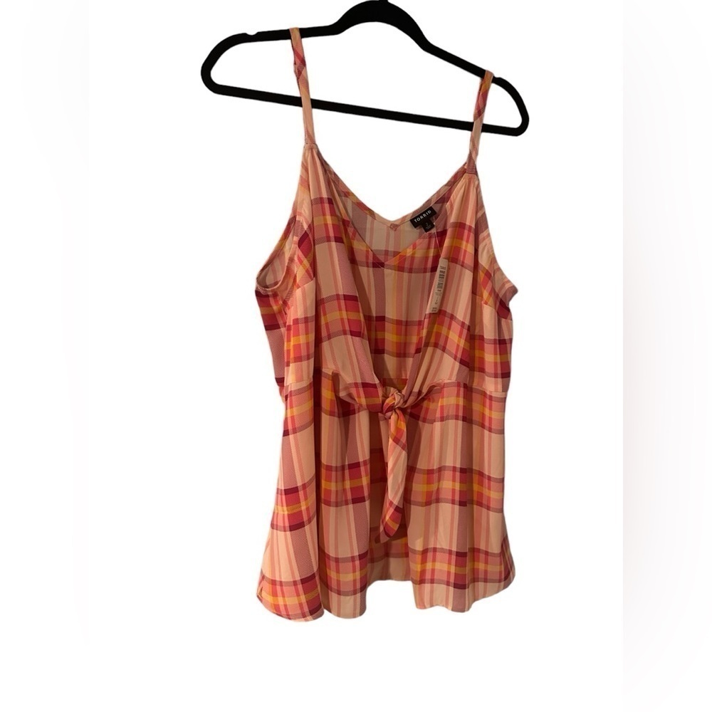 Torrid NWT - Peplum Georgette Tie-Front Cami - plaid pink - 2X